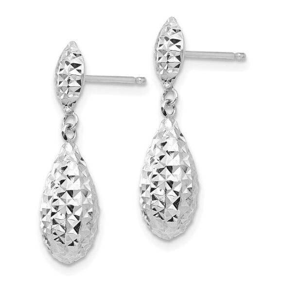 Kazi Luxury 14k White Gold Diamond-cut Puff Teardrop Dangle Earrings